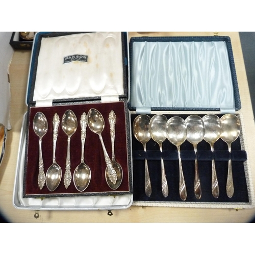 175 - Pair of servers, cased spoons and other flatware.