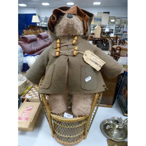 Paddington Bear on a wicker chair