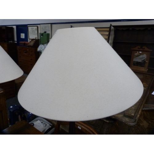 239 - Pair of Georgian-style mahogany table lamps with later shades.