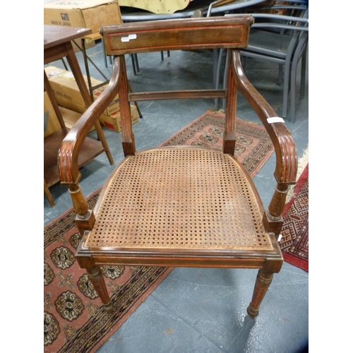 416 - 19th century mahogany carver chair with bergere seat.
