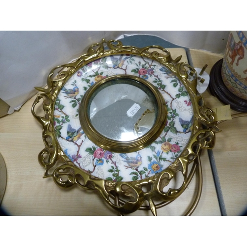 172A - Oriental table lamp and a gilt metal framed mirror.