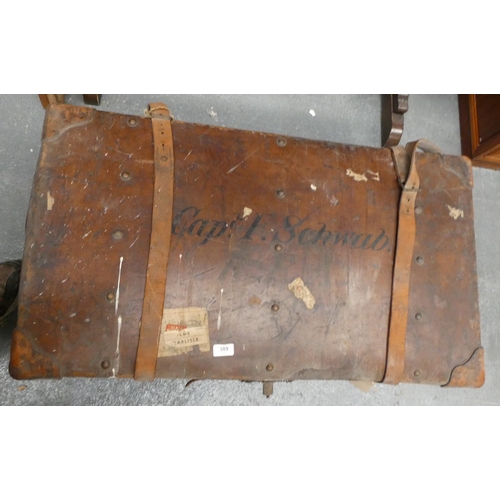 389 - Large leather trunk inscribed 'Captain F. Schwab'. 