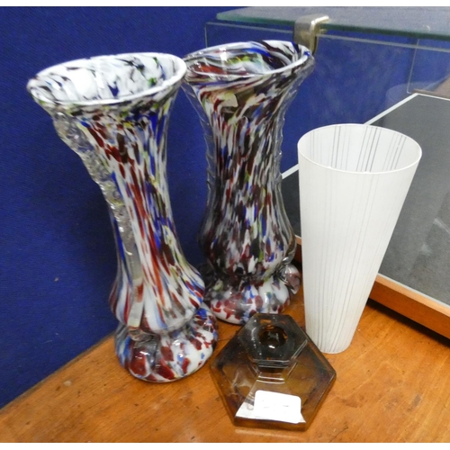 407 - Two Murano style multi coloured glass vases and two other pieces