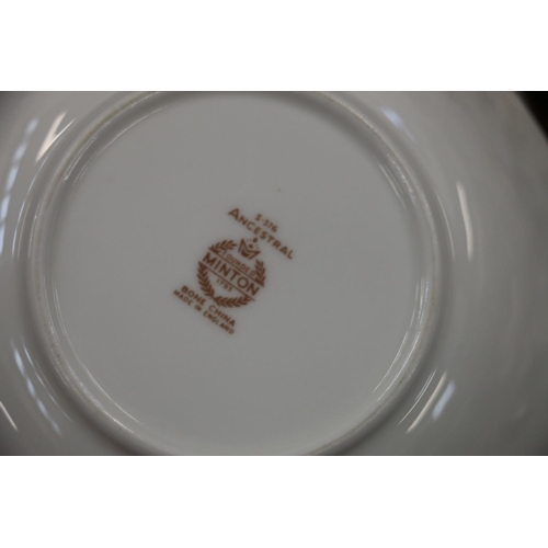 394 - Minton Ancestral pattern dinner service to include ten dinner plates, 27cm diameter, rimmed soup bow... 