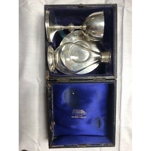 205 - Silver Three Piece Communion travelling set in fitted box, assay marked London 1913, by J Wippell &a... 