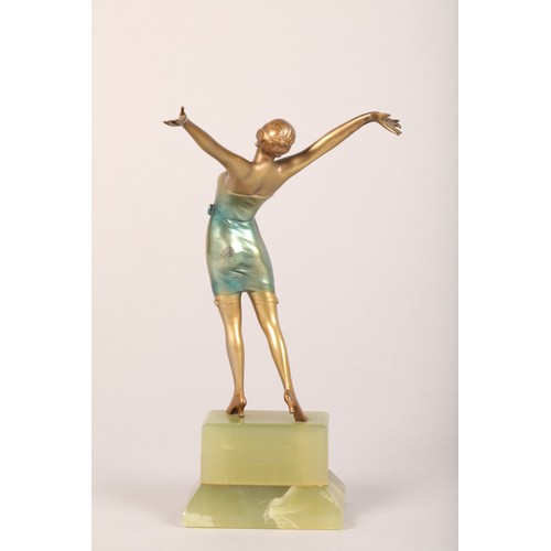 233 - Josef Lorenzl (Austrian1892-1950) Art Deco painted bronze of a young lady with outstretched arms, si... 