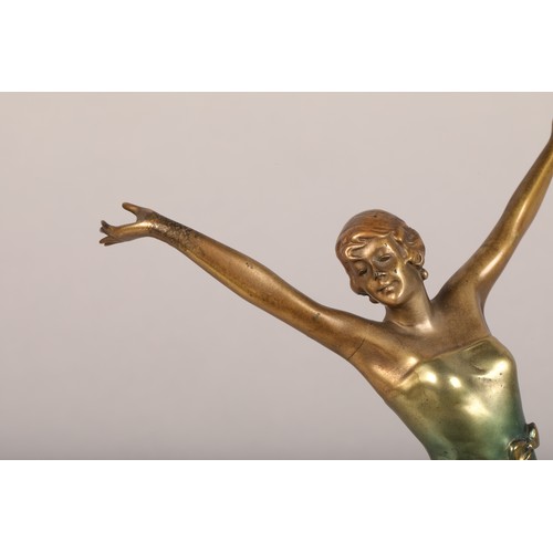 233 - Josef Lorenzl (Austrian1892-1950) Art Deco painted bronze of a young lady with outstretched arms, si... 