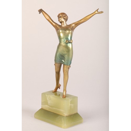 233 - Josef Lorenzl (Austrian1892-1950) Art Deco painted bronze of a young lady with outstretched arms, si... 