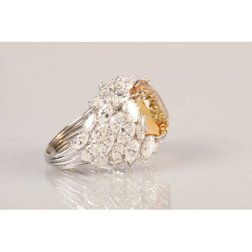 72 - Platinum diamond and citrine ring, set with 42 marquise cut diamonds, total approximately 12 carats,... 