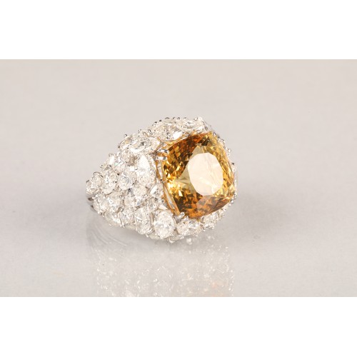 72 - Platinum diamond and citrine ring, set with 42 marquise cut diamonds, total approximately 12 carats,... 