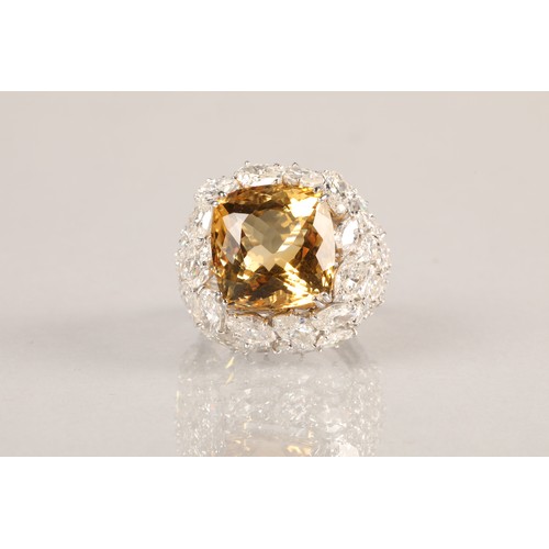 72 - Platinum diamond and citrine ring, set with 42 marquise cut diamonds, total approximately 12 carats,... 