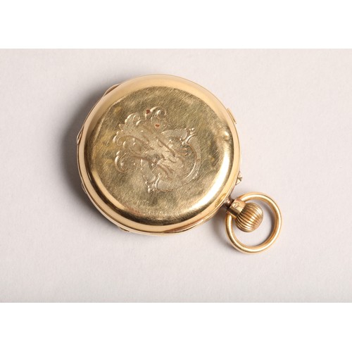 138 - Gents 18 carat gold open face repeating pocket watch with white enamel dial, with Roman numerals, wi... 