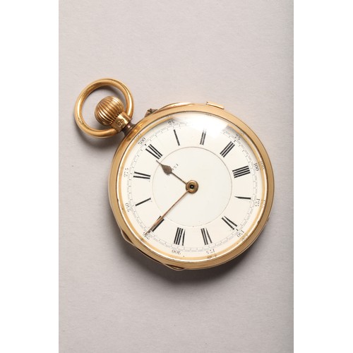 138 - Gents 18 carat gold open face repeating pocket watch with white enamel dial, with Roman numerals, wi... 