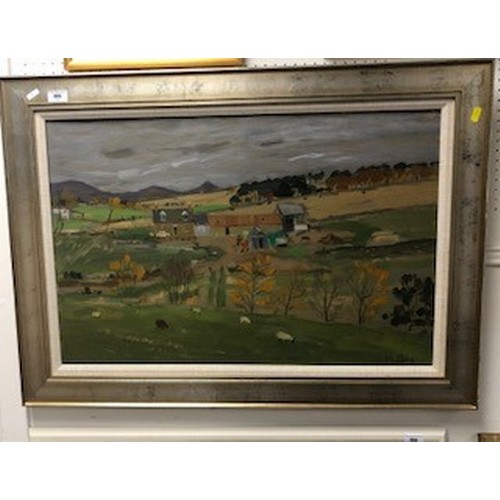 386 - Alastair Flattely (Scottish Born 1922-2009) ARR Gilt Framed oil on canvas - Signed 'Farmyard Landsca... 