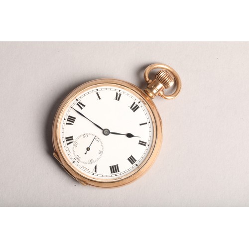 145 - 9 carat gold open faced pocket watch, white enamel dial with roman numeral hour marks with subsidiar... 