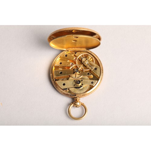 142 - 18 carat gold open faced pocket watch engraved foliate dial with roman numerals with engraved foliat... 