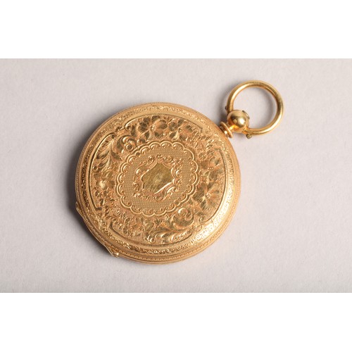 142 - 18 carat gold open faced pocket watch engraved foliate dial with roman numerals with engraved foliat... 