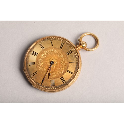 142 - 18 carat gold open faced pocket watch engraved foliate dial with roman numerals with engraved foliat... 