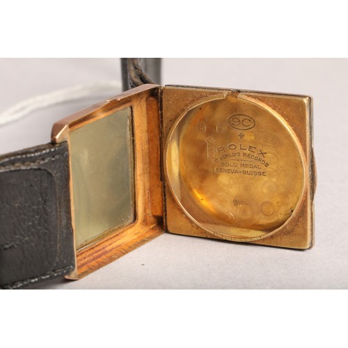 131 - 1930's/40's 9 carat gold Rolex wrist watch, rectangular dial 18cm x 20mm with second subsidiary dial... 