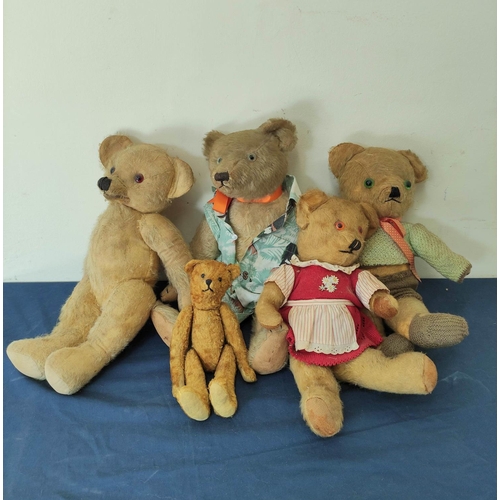 61 - Five vintage mohair teddy bears with articulated limbs and glass eyes (5)