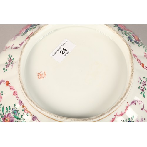 24 - Famille Rose hand painted Chinese bowl, decorated with peonies, diameter 29.5cm, height 12.5cm