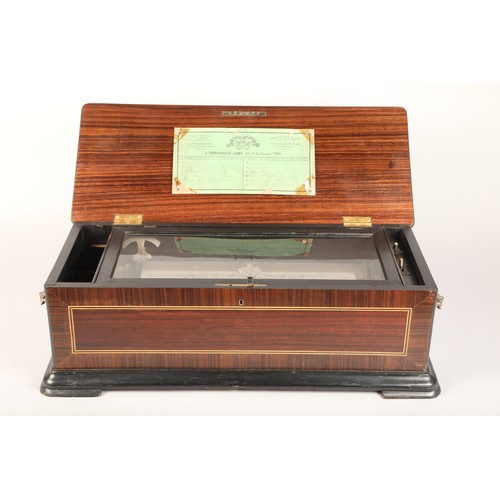 255 - 19th Century French inlaid rosewood cased music box, 12 airs, length 65cm, width 29cm, height 21cm