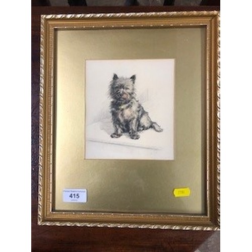 415 - Arthur Wardle (British Born 1864-1949) Framed ink and wash 'Study of a Terrier' 16cm X 14cm