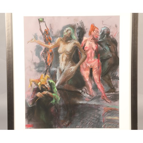 344 - Valentin Petrov (Bulgarian Born 1966) ARR Framed mixed media, unsigned 'Busy Figure Study' 56cm X 46... 