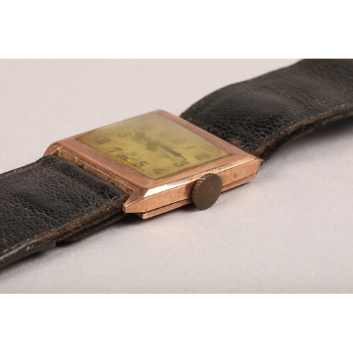 131 - 1930's/40's 9 carat gold Rolex wrist watch, rectangular dial 18cm x 20mm with second subsidiary dial... 