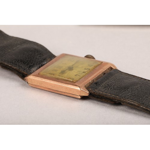 131 - 1930's/40's 9 carat gold Rolex wrist watch, rectangular dial 18cm x 20mm with second subsidiary dial... 