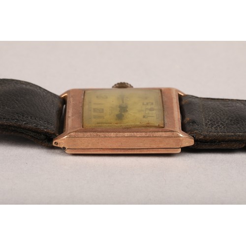 131 - 1930's/40's 9 carat gold Rolex wrist watch, rectangular dial 18cm x 20mm with second subsidiary dial... 