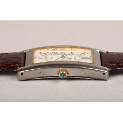 132 - Gents Cartier silver tank quartz wrist watch, rectangular silver dial with roman numeral hour marker... 