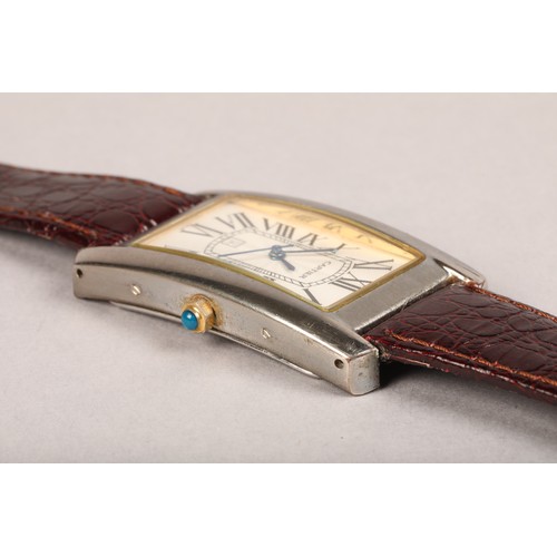 132 - Gents Cartier silver tank quartz wrist watch, rectangular silver dial with roman numeral hour marker... 