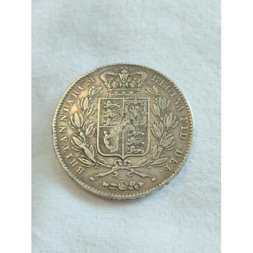 167 - United Kingdom. Victoria 1844 silver crown OBV bust facing left. REV crowned national arms between w... 