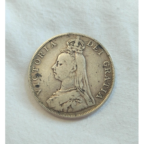 168 - United Kingdom. Victoria silver coinage to include an 1890 double florin, 1889 crown, 1896 crown and... 