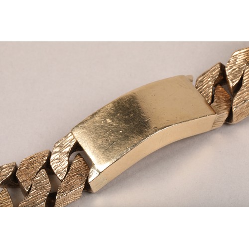 96 - Heavy gents 9 carat gold identity bracelet, length 22cm, width 1.8cm, weight 197.8g