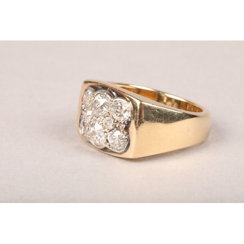 33 - Gents diamond set signet ring, unmarked yellow gold set with two 0.5 carat diamonds, four 0.25 carat... 