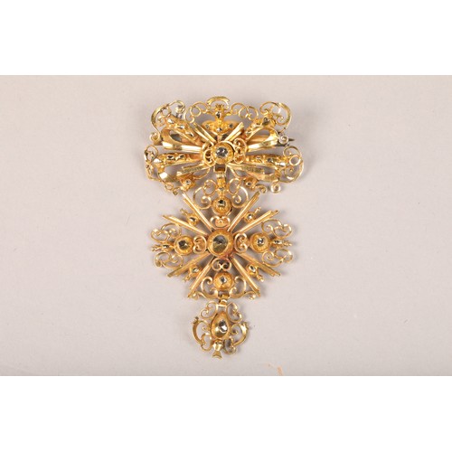 81 - Ladies Georgian diamond set three piece pendant brooch, set on unmarked yellow metal, tested as 18 c... 