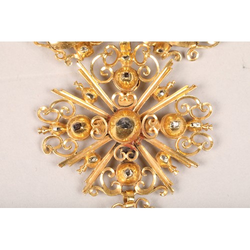 81 - Ladies Georgian diamond set three piece pendant brooch, set on unmarked yellow metal, tested as 18 c... 