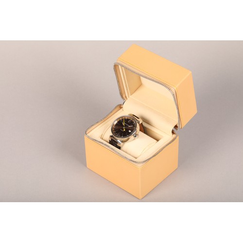 134 - Louis Vuitton classic tambour Automatic wrist watch, stainless steel case, black leather strap, orig... 