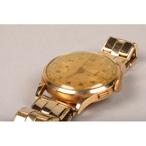 128 - Gents 18 carat gold Titus Chronograph wrist watch on a rolled gold strap