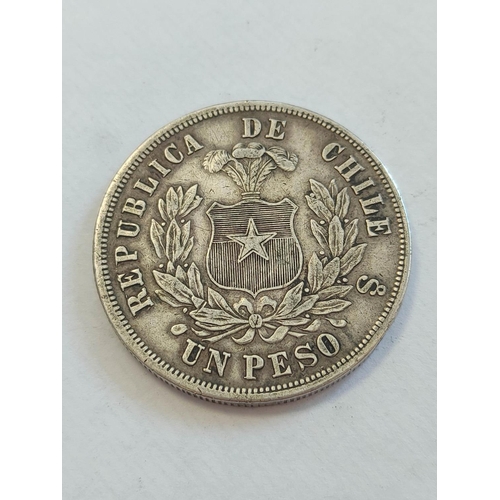 175 - Chile & Mexico- Silver coins to include an 1868 Chile Un Peso an 1895 Chile Un Peso and a Mexica... 