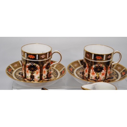 224 - Royal Crown Derby Imari porcelain coffee set comprising six saucers, 10.5cm diameter, six coffee can... 