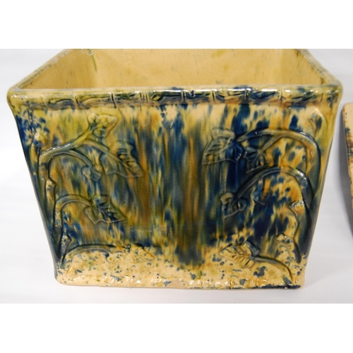 226 - Scottish pottery bread bin and cover of rectangular shape glazed in mottled colours, 23cm high.