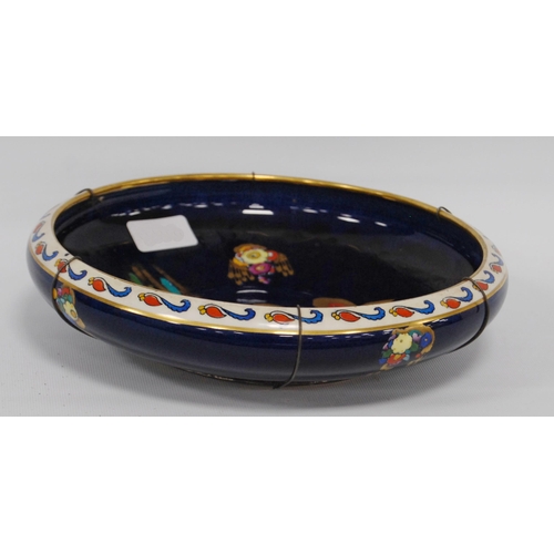 227 - Arcadian Ware 'Blue Lagoon' bowl, hand-painted in colours on a cobalt blue ground, printed backstamp... 