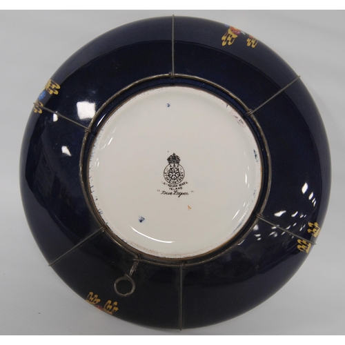 227 - Arcadian Ware 'Blue Lagoon' bowl, hand-painted in colours on a cobalt blue ground, printed backstamp... 