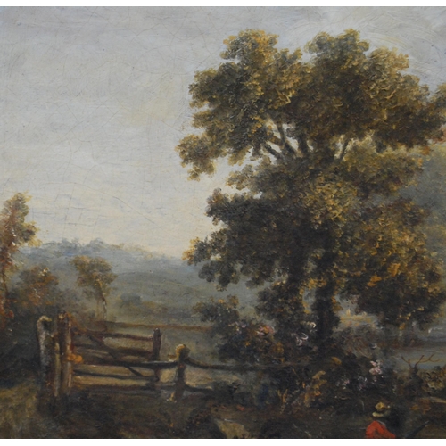 302 - Attributed to Samuel Parrott (British, 1797 - 1876)Castle and meadows, NottinghamOil on board, 33cm ... 