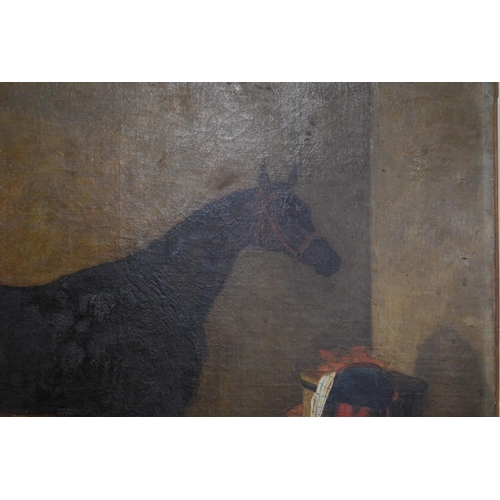 306 - JB Wilson (British, 19th Century)Satirist (stallion in stables)Initialled JBW, oil on canvas, c. 184... 