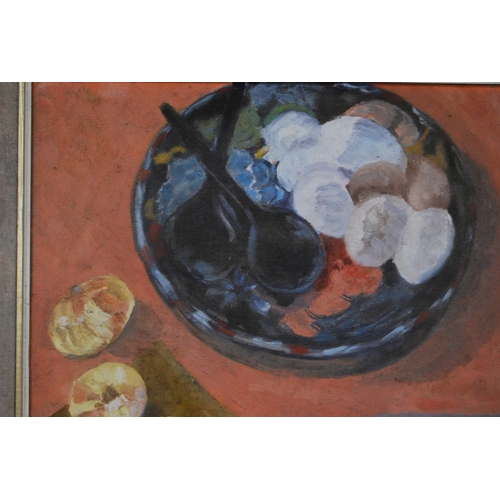 311 - Kim Byers (Scottish)Still life of eggs and cakesSigned, oil on canvas, 54cm x 39cm.... 