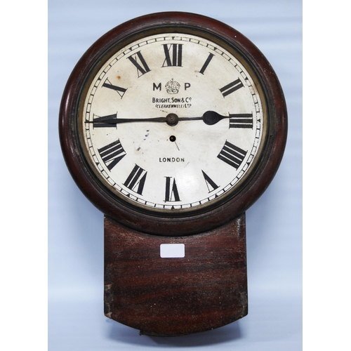 162 - Bright, Son & Co., (Clerkenwell) Ltd, LondonMahogany cased single fusée drop dial wall clock, th... 